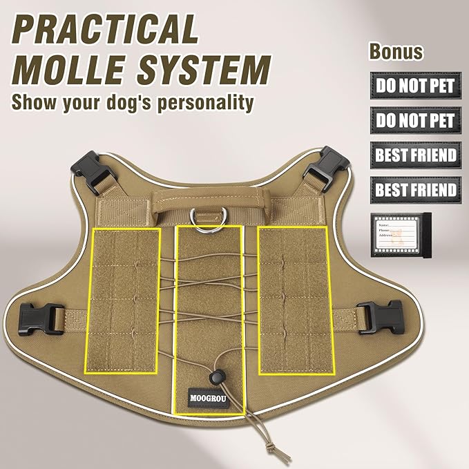 Tactical Dog Harness Small Sized Dog,No Pull Military Dog Vest with Handle,Reflective Heavy Duty Pet Harness for Walking Hiking Training Brown S