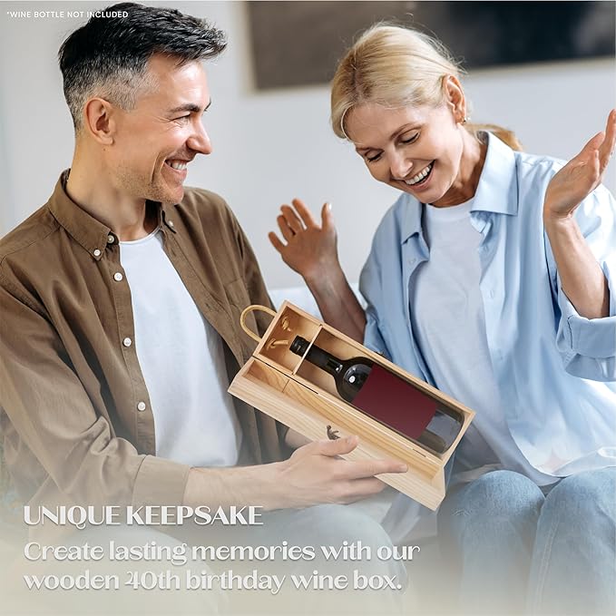 MEANT2TOBE Wooden 40th Birthday Wine Box - Timeless Elegance, Elite Durable Wood Craftsmanship, Chic Presentation for Wine Bottles, Versatile Gift for Special Occasions - 4.3" x 13.7" x 4.3", Brown
