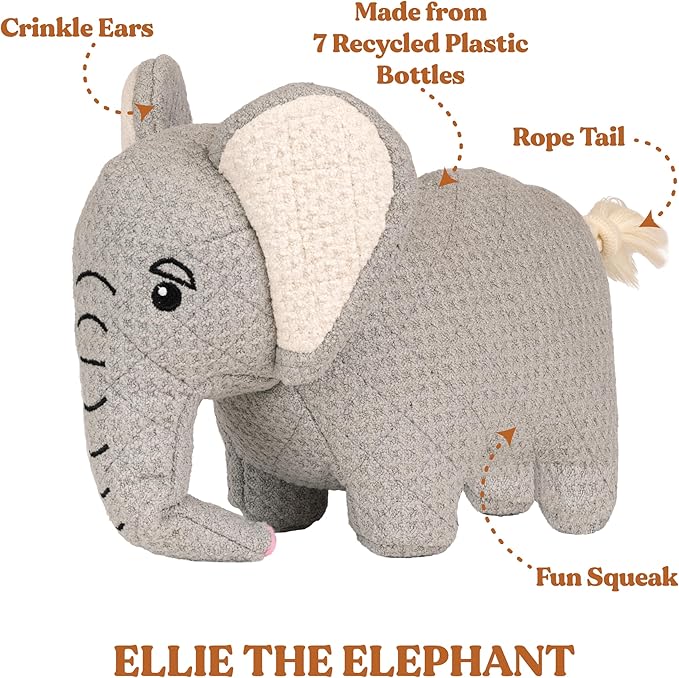 Dog Toys | Plush Toy Elephant Stuffed Animal for Dogs | Eco Friendly Toy - Easy to Clean and Made from Non Toxic Materials