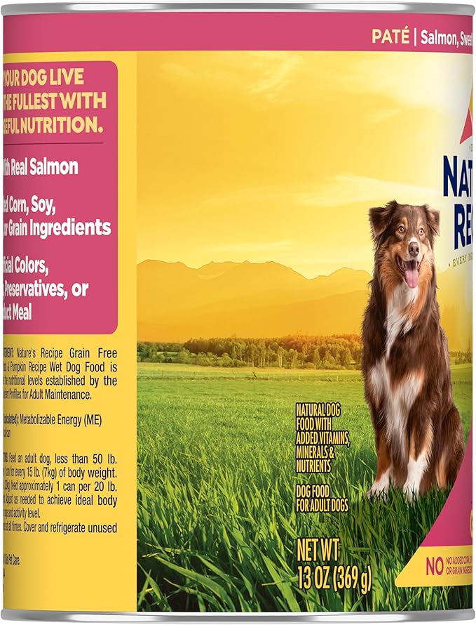 Nature's Recipe Grain Free Wet Dog Food Salmon, Sweet Potato, and Pumpkin Recipe, 13 oz. Can (Pack of 12)
