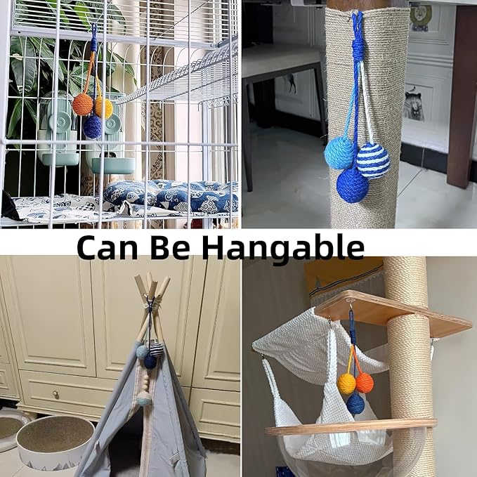 Cat Toy Sisal Ball Hanging Cat Toy Handmade Cat Rope Ball Chew Eco-Friendly Toy Pets Interactive Toy Cat Toys for Indoor Cats (Bule, 1pcs)