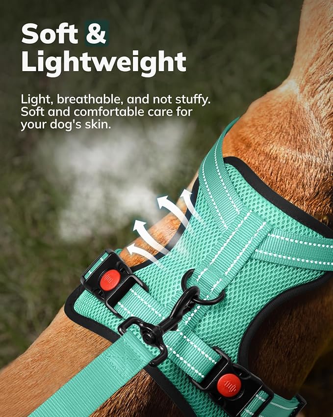 MIDOG No-Pull Dog Harness | Adjustable & Reflective Pet Harness Leash Set for Small Medium Large Dogs Walking, Training| No Choke, Front Clip, Soft Padded Vest with Easy Control Handle - Green, L