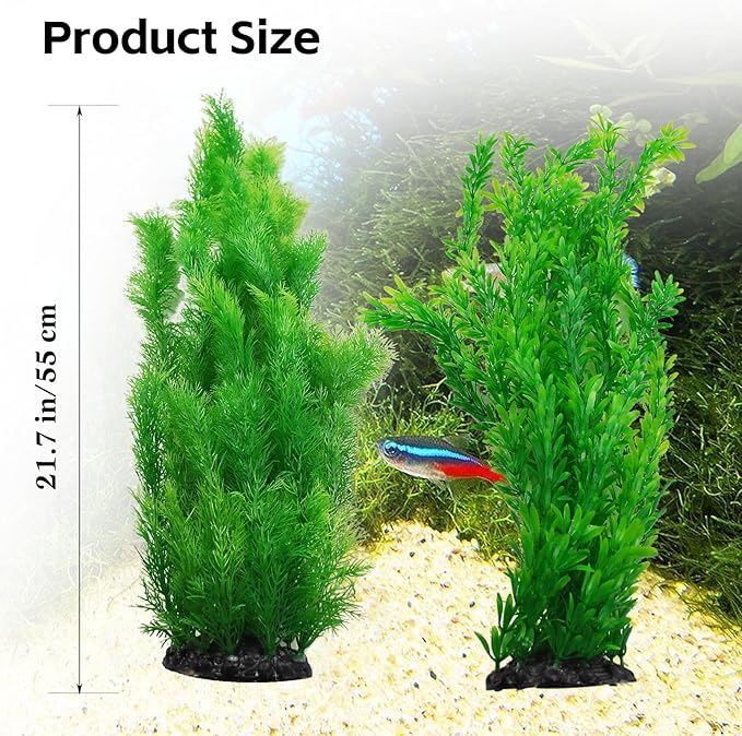 kathson Aquarium Plants Plastic Realistic Tall Fish Tank Plant Decorations Seaweed Fish Tank Decor Artificial Plants Ornament for Aquarium Extra Large 21.7 Inches (Green,2 PCS)