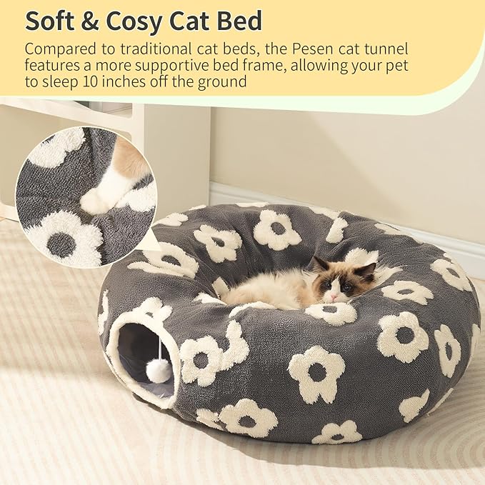 Pesen Cat Tunnel Bed with Soft Cushion, Cat Toys for Indoor Cats Enhance Bonding Between Pets and Owners, Encourage Exploration, and Satisfy Natural Instincts for Kittens, Dogs, and Rabbits