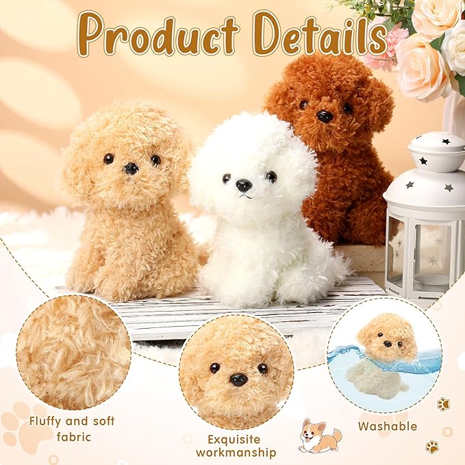 6 Pcs 8 Inch Stuffed Animal Plush Dog Puppy Soft Plush Pillow Toy Fluffy Puppy Set for Kids Girls Dog Theme Party Favor Birthday Baby Room Home Decor(Adorable Style,Retro Color)