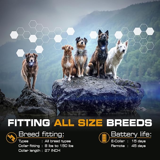 INVIROX Shock Collar for Dogs [Ultra K9 Hunting Series] 124 Training Levels, 4 Powerful Modes with Night-Light and ¾ Mile Range 100% Safe Dog Training E Collar for Large Dogs IP67 Waterproof