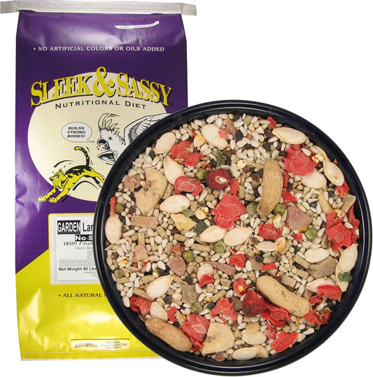 SLEEK & SASSY Garden Large Hookbill No Sunflower Parrot Food for Large Conures, Amazons, African Greys, Cockatoos, Pionus-Parrots & Small Macaws (40 lbs.)