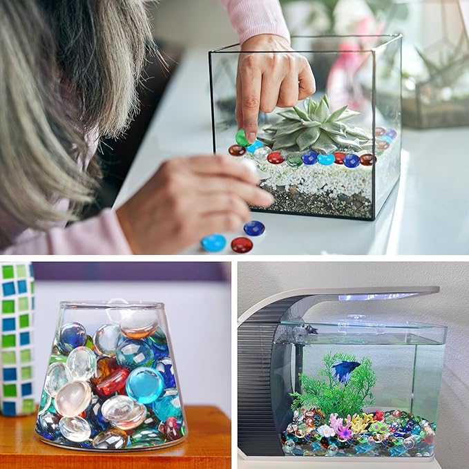 5LB Mixed Color Flat Glass Marbles for Vases, Mancala Stones Gemstone Beads Vase Filler Decorative Glass Pebbles for Fish Tank, DIY Crafts, Mosaics, Aquarium Decor Rocks, Candle Holders