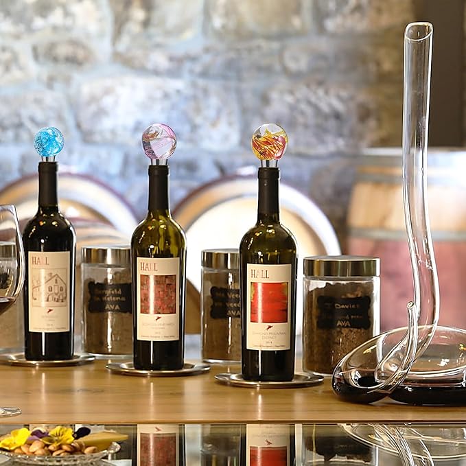 2PCS Wine and Beverage Bottle Stoppers with Galaxy Glass Grip Top, Reusable Wine Saver for or Gifts, Bar, Holiday Party, Wedding