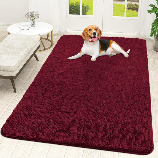 OLANLY Dog Door Mat for Muddy Paws 70x46, Absorbs Moisture and Dirt, Absorbent Non-Slip Washable Doormat, Quick Dry Chenille Mud Mat for Dogs, Entry Indoor Entryway Carpet for Inside Floor, Burgundy