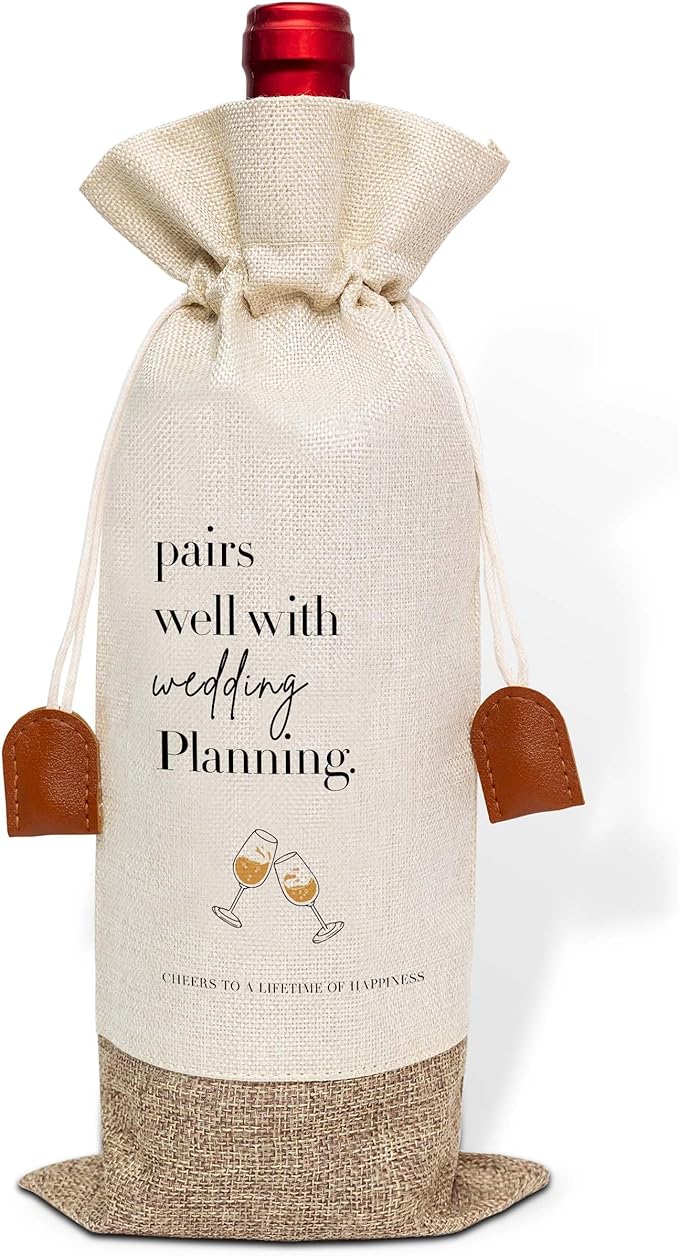 Wedding Wine Bag, Engagement Gifts for Couples, Cotton Linen Wine Gift Bag With Drawstring, Mr and Mrs Marriage Wedding Gifts, Bridal Shower Gift for Women Besties Friends, Bachelorette Party-30