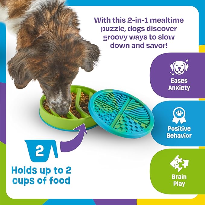 Brightkins Circle Slow Feeder and Lick Mat, Outdoor Puzzle Board, Interactive Dog Toys, Dog Birthday, Enrichment Bowls, Puppy Teething and Chewing, Stimulating Automatic Feeder