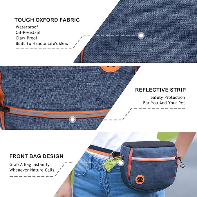 Dog Treat Pouch for Training – Removable Liners, Large Opening Capacity Treat Bag with Clicker, Obedience Cards, Waist Strap Clip Treat Fanny Pack for Dog Training and Walking