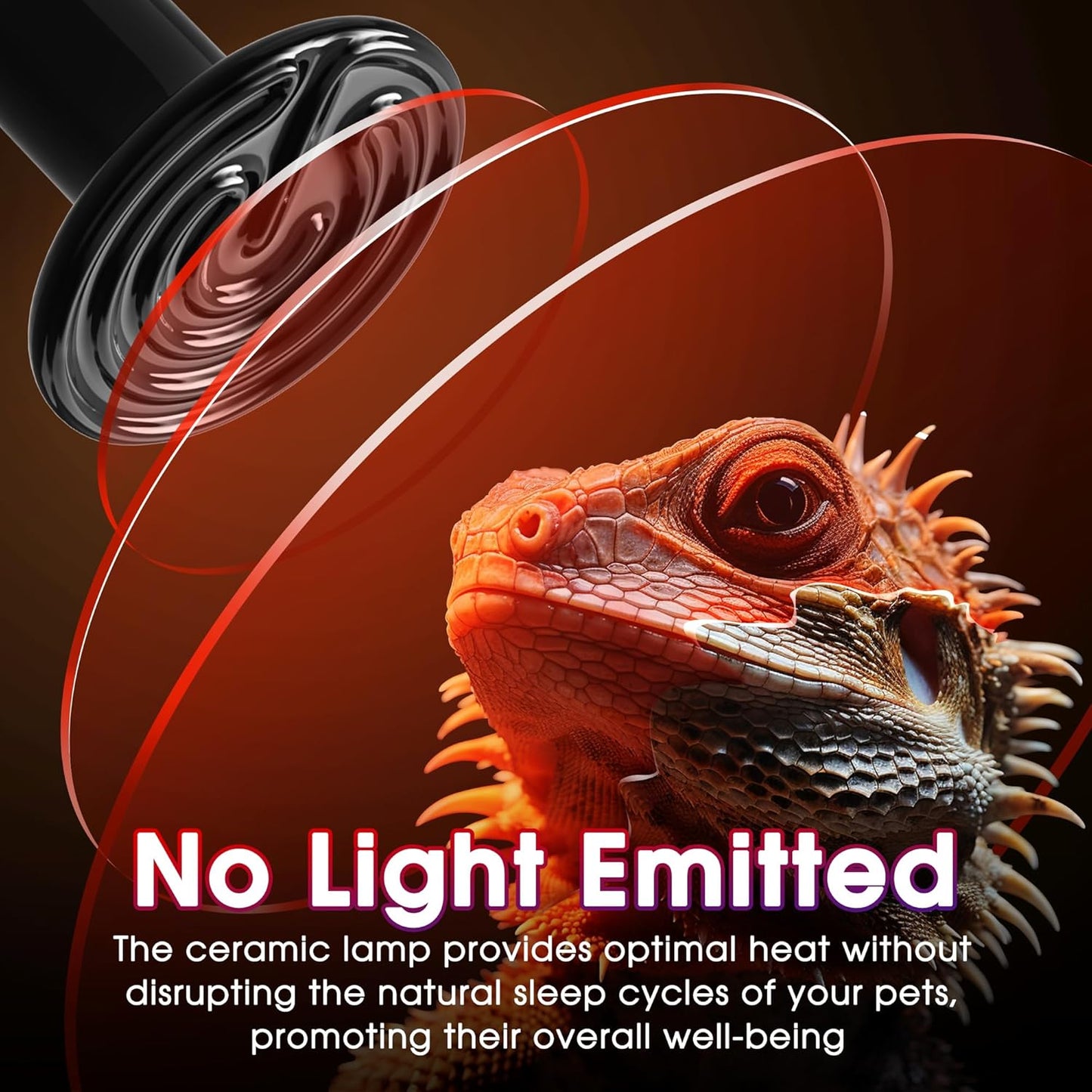 Ceramic Heat Emitter for Reptiles, 50W Heat Lamp Bulb, Ceramic Reptile Heat Bulb Black, No Light Emitting Heat Lamp for Amphibian Pet, Heat Bulb for Bearded Dragon Turtle Snake Lizard, 2 Pack