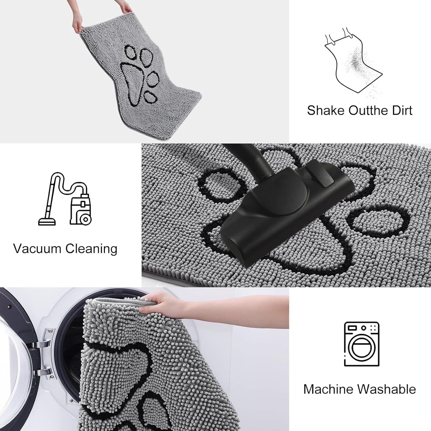 Smiry Dog Door Mat for Muddy Paws, Absorbent Dirt Trapper Non Slip Quick Dry Washable Chenille Mat for Mud Dogs, Entry Rug for Indoor and Outdoor (21x34 Inches, Grey)