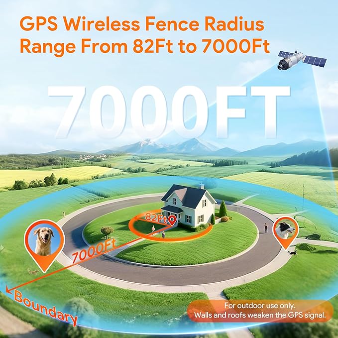 Meowant GPS Wireless Dog Fence System Collar with Training Remote, Free App, Custom GPS Fence(82-7000ft), Beep/Vibration/Correction, Early Alert Band, Waterproof LCD Collar, Dogs 10+Lbs, Outdoor