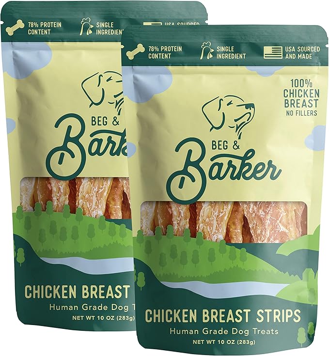 Beg & Barker Chicken Jerky for Dogs (10 Ounce, Pack of 2) - Dog Training Treats - Natural Dog Treats Made in The USA - Grain Free, Diabetic-Friendly, High Protein, Sugar-Free