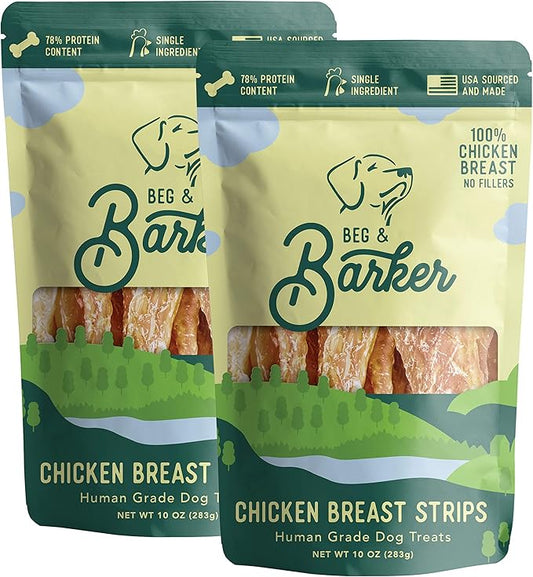 Beg & Barker Chicken Jerky for Dogs (10 Ounce, Pack of 2) - Dog Training Treats - Natural Dog Treats Made in The USA - Grain Free, Diabetic-Friendly, High Protein, Sugar-Free