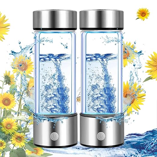 Hydrogen Water Bottle 2 Pack,Hydrogen Water Bottle Generator Ionizer Machine Rechargeable, Portable Hydrogen Rich Glass Bottles Health Gift Travel Cup for Friends/Women/Men/Mom/Father/Grandpa/Grandma