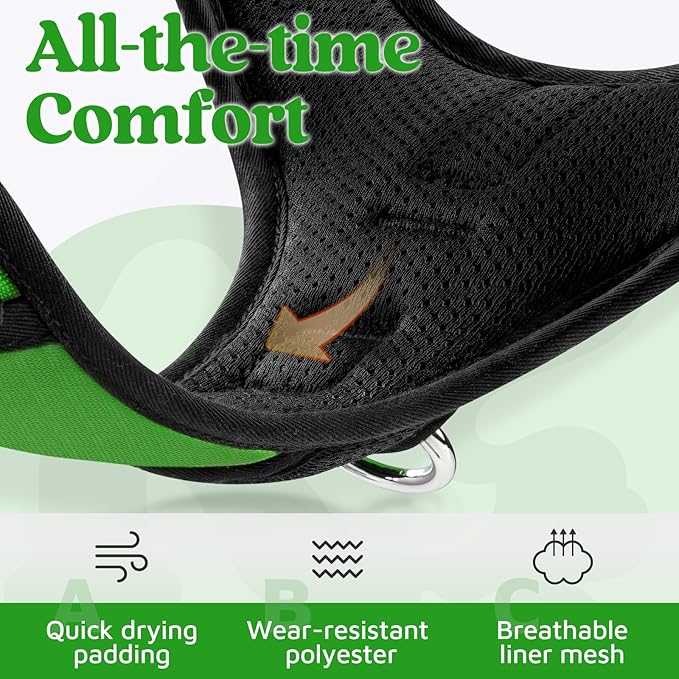rabbitgoo Dog Harness for Large Dogs, No Pull Pet Vest with 3 Buckles, Adjustable Soft Padded Pet Harness with Easy Control Handle and Reflective Strips, Green, L