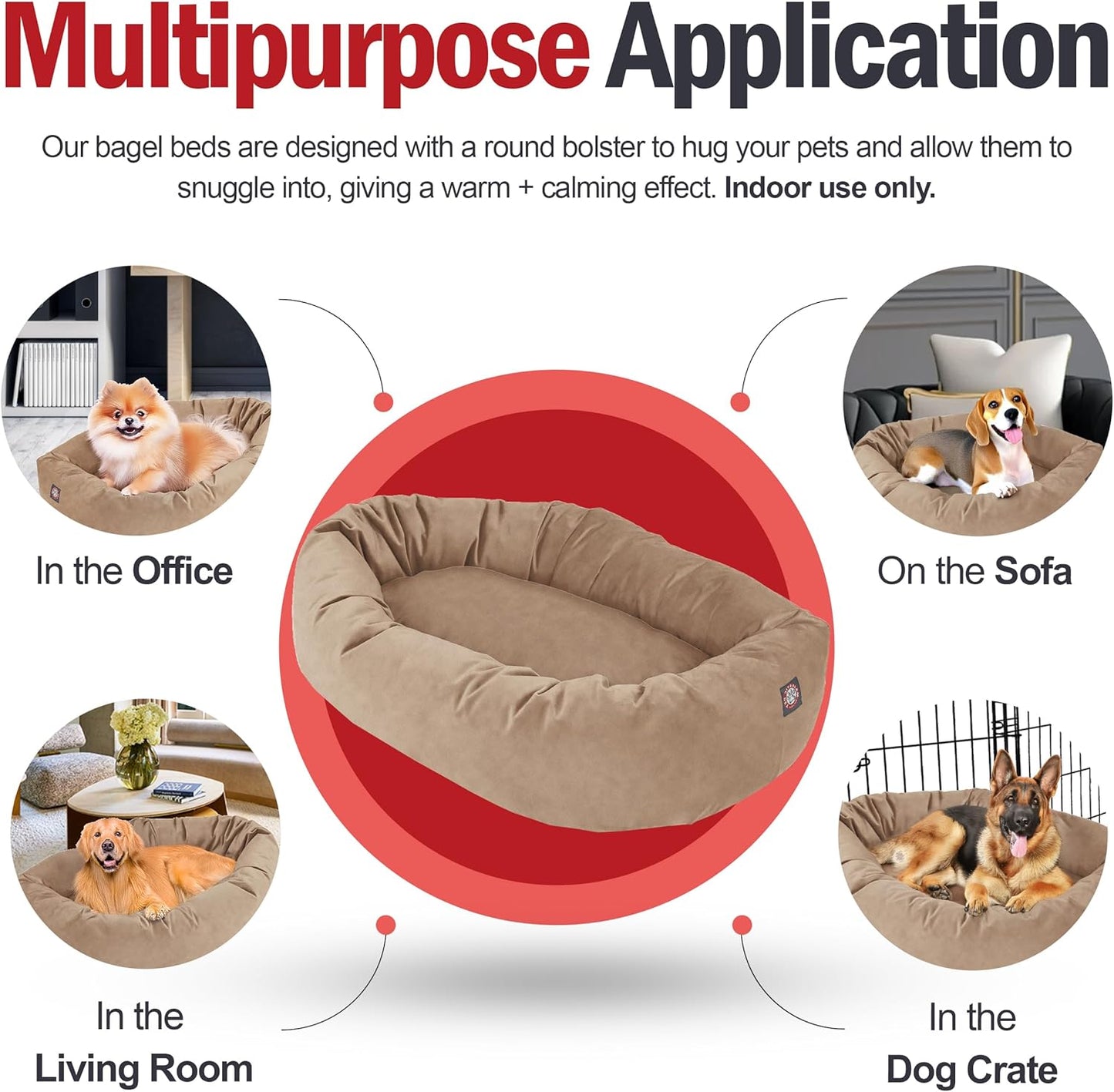 Majestic Pet 24 Inch Suede Calming Dog Bed Washable 24x19x7 (Inch) – Cozy Soft Round Donut Dog Bed with Spine Support for Dogs to Rest Their Head - Pet Bed Small – Stone (2025)