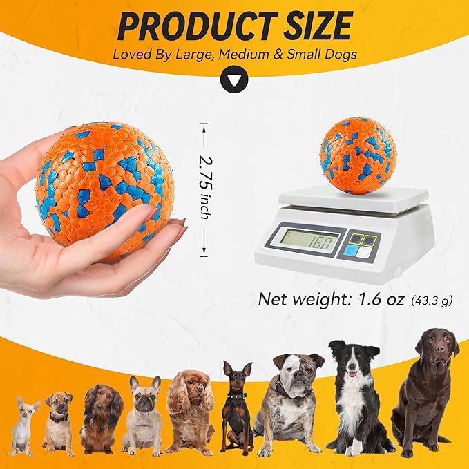 4Pcs Dog Balls, Tennis Balls for Dog Aggressive Chewers, for Large Medium Small Puppy, Training Catch&Fetch, Water Floats Toys, Orange