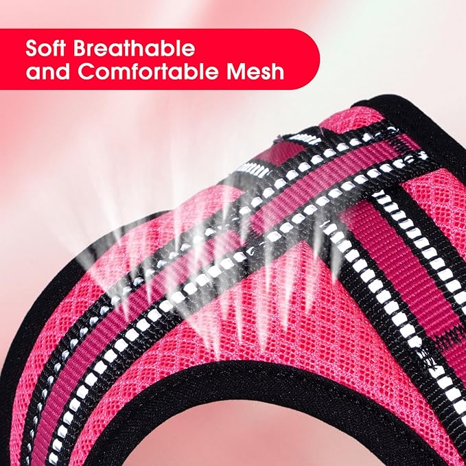 Wisedog Ajustable Mesh Breathable Dog Harness - Reflective Webbing, Lightweight No Pull Harness with 3 Fast-Release Buckles for Dogs Walking, Running and Outdoor Adventures, Pink M