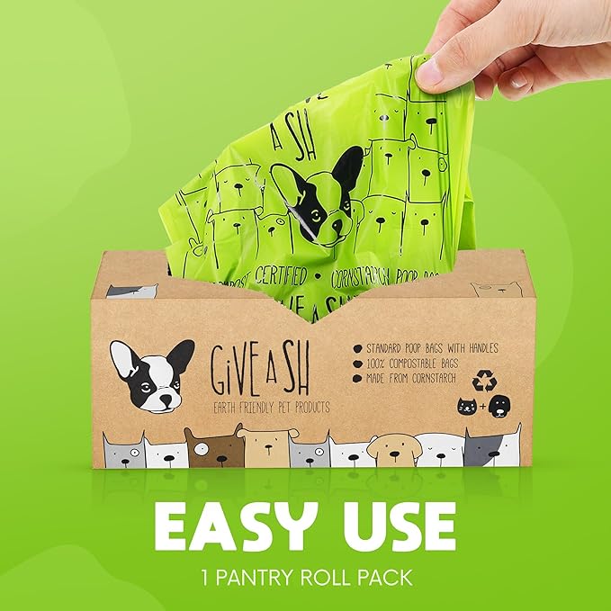 Home Compostable Dog Poop Bags with Handles - 10% to Charity - ASTM D6400 & EN 13432 Compliant - 120 x Large Plant Based Compostable Poop Bags (1 Pantry Roll)