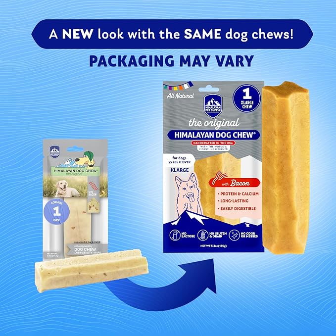 Himalayan Dog Chew Original Yak Cheese Chew, Bacon, 1 X-Large Stick, 5.3 oz, Gluten Free, Healthy Treats, Grain & Lactose Free 100% Natural, Long Lasting for Dogs Over 55 lbs