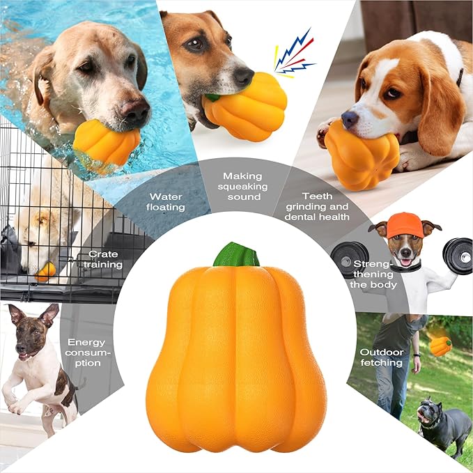 LiuMelinda Dog Chew Toys for Aggressive-Chewers - Indestructible Dog Toy for Aggressive Chewer，Tough Chew Toys for Dogs （Rubber Orange-Pumpkin）
