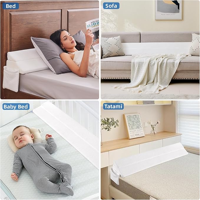 Adjustable Full Bed Wedge Pillow for Headboard Gap 0-8", 54"x10"x6" Bed Gap Filler Triangle Pillow Stopper, Fills The Gap Between Headboard and Mattress or Wall for Sleeping & Reading