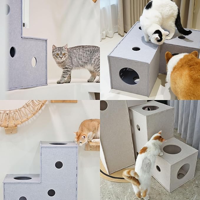 Cat Tunnel, Cat Hideaway Tunnels for Indoor Cats, Soft Felt Toy with Interactive Peek Hole, Cat Cave and Cube for Small Medium Large Cats