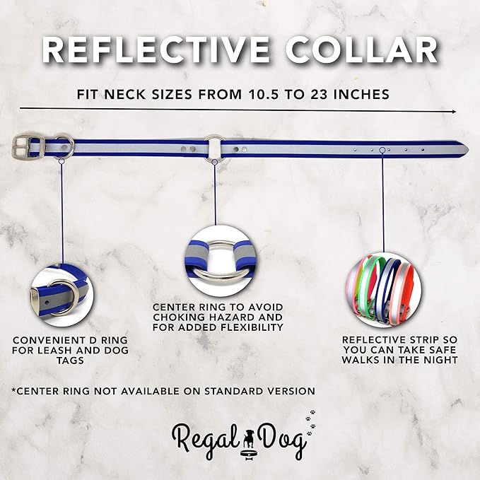 Regal Dog Products Medium Yellow Heavy Duty Reflective Dog Collar with Durable Metal Buckle and D Ring Adjustable, Chew Proof & Waterproof Center Ring | Strong Small Dog Collar