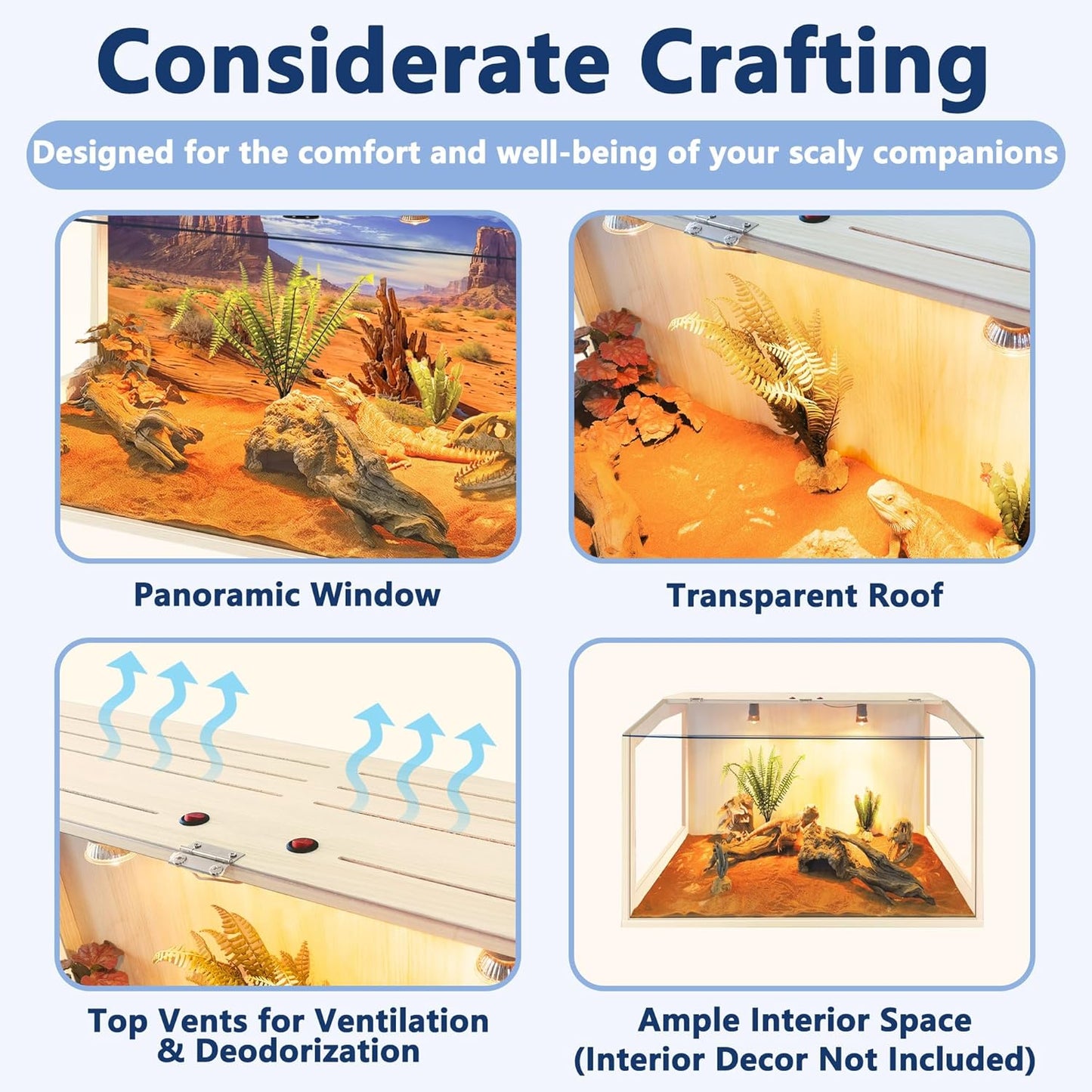 Prolee Bearded Dragon Tank, Reptile Enclosure, Snake Tank, Reptile Terrarium, Built-in Light Fixtures with Switch, (23 Gallon, 24" Long, Clear Acrylic Roof)