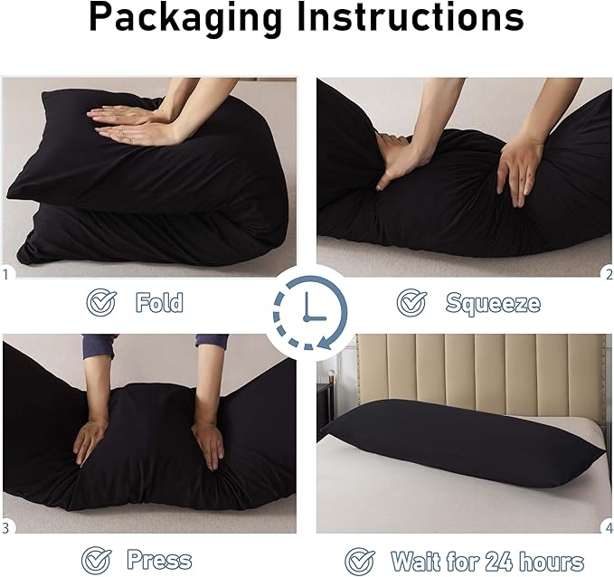 WhatsBedding Memory Foam Body Pillow with 100% Cotton Jersey Knitted Cover, Luxury Soft Large Long Pillow for Adults, Firm Full Body Pillow with Removable Zippered Pillow Case - Black