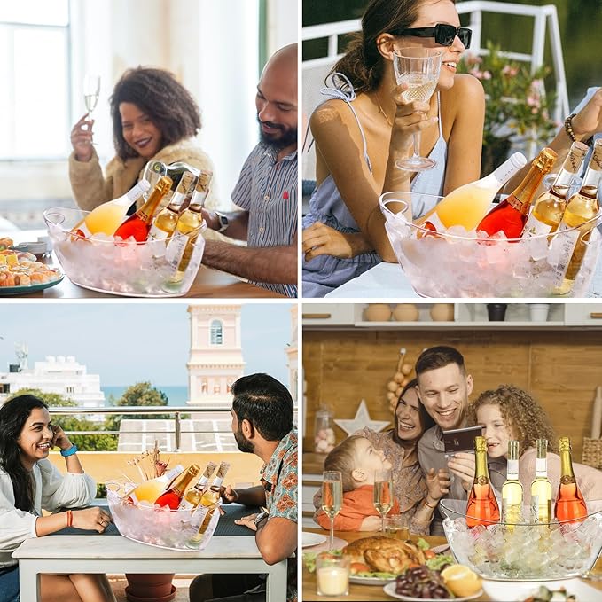 Ice Buckets for Parties, 2 PCS Acrylic Champagne Beverage with 2 Ice Bucket Scoop, Drinks Buckets Tub for Cocktail Bar, Long and Narrow 5.5 Liter Bucket for Party(5.5L) (Clear)