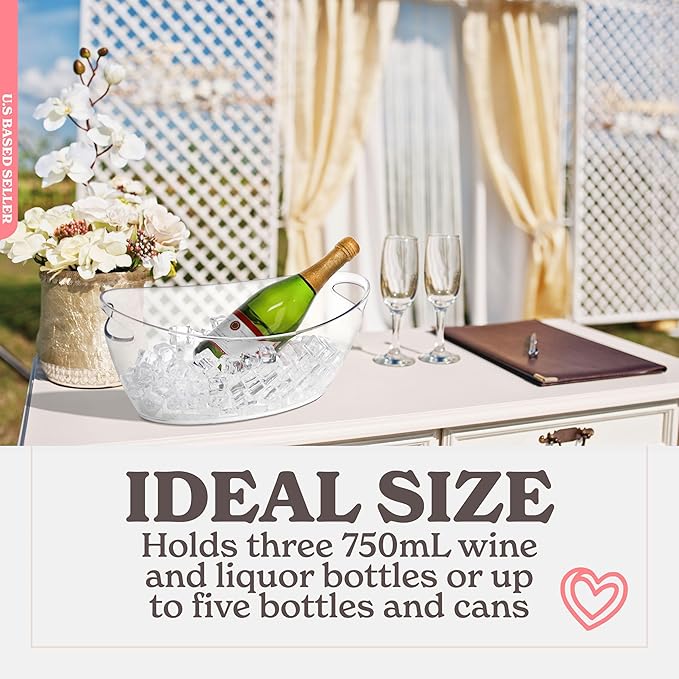 Ice Bucket for Champagne - 2 Pack Plastic Ice Buckets for Parties - 5.5L Oval Transparent Bridal Beverage Tub Cooler Catering Bar Accessories for Wine, Beer, Liquor, Spirits and Seltzers