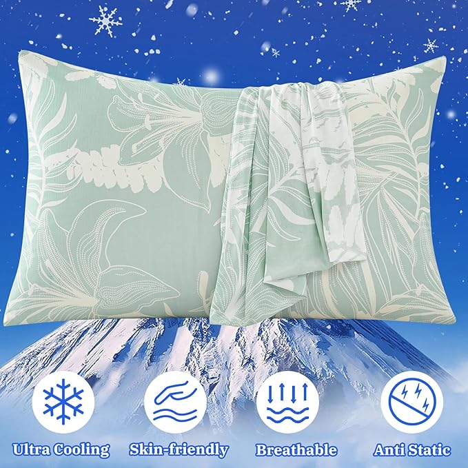 Cooling Pillow Cases for Hot Sleepers - Double Side Arc-Chill Q-Max>0.5 Cooling Fiber Cool Pillow Cases 2 Pack - Breathable Soft Cold Pillow Cases with Hidden Zipper (20" x 26")
