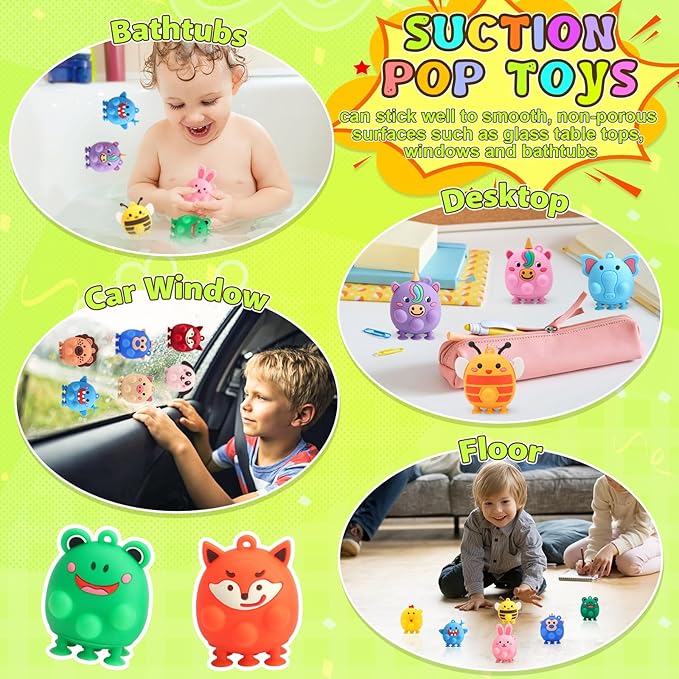 24pcs Party Favors for Kids - 3D Animal Pop Fidget Toys Bulk for Goodie Bag Stuffers, Treasure Box Toys for Classroom, Pinata Stuffers Carnival Prizes, Bath Suction Toys for Toddlers