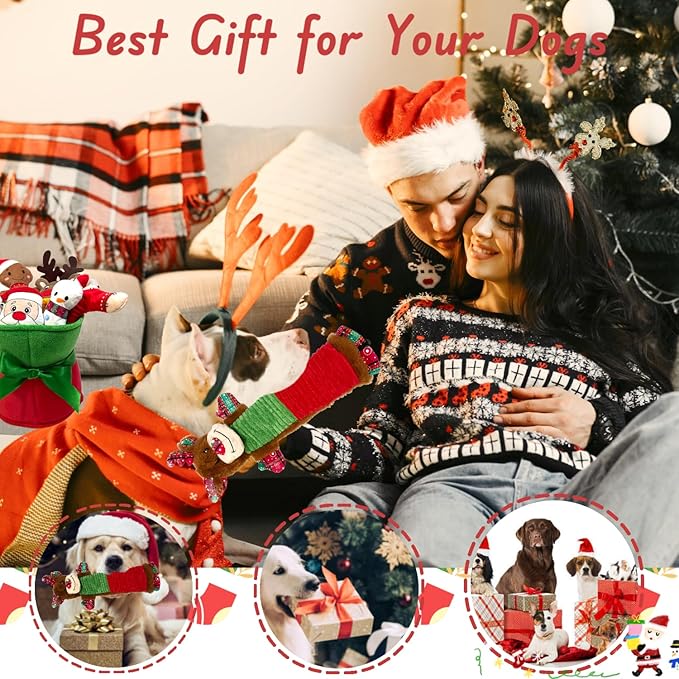 3PCS Christmas Dog Squeaky Toys with Crinkle, Xmas Interactive Plush Toys to Boredom, Dog Enrichment Chew Toys to Keep Them Busy, for Small Medium Large Size Santa Claus/Snowman/Deer