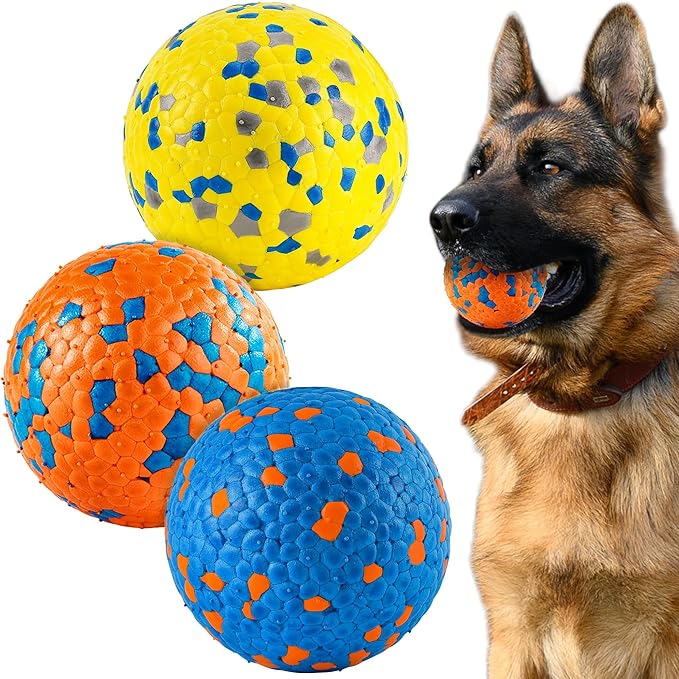 3Pcs Dog Balls, Durable Bouncy Tennis Balls for Dog Aggressive Chewers, for Large Medium Small Dog Puppy Fetch