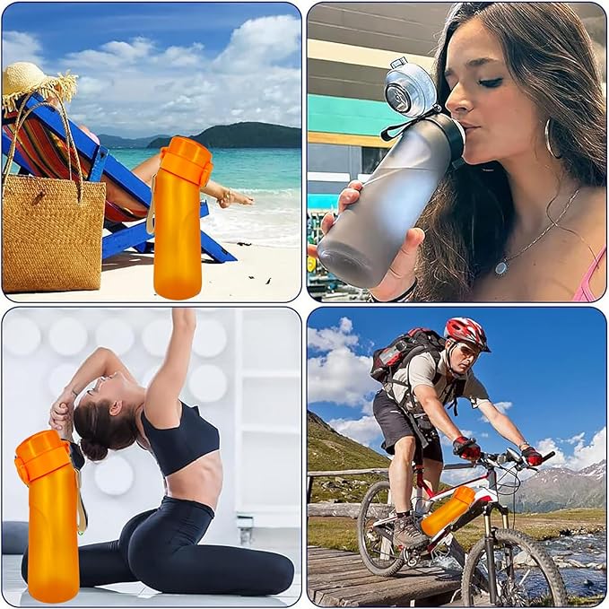 Air Water Bottle,750ML Scent Water Cup with 3 Flavour Pods,Leak Proof Sports Water Cup with Straw Suitable for Outdoor Sports,Gifts From Friends, Birthday Gifts (New Orange + 3pods)