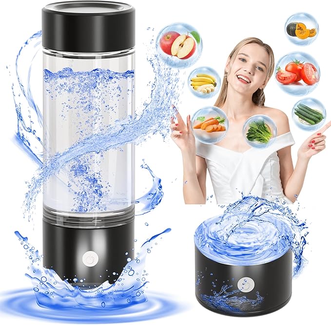 Hydrogen Water Bottle,Hydrogen Water Bottle Generator with SPE and PEM Technology,3Min Quick Electrolysis,Hydrogen Water Ionizer Glass Health Cup Suitable for Travel,Exercise,Home,Gift for Love(Black)