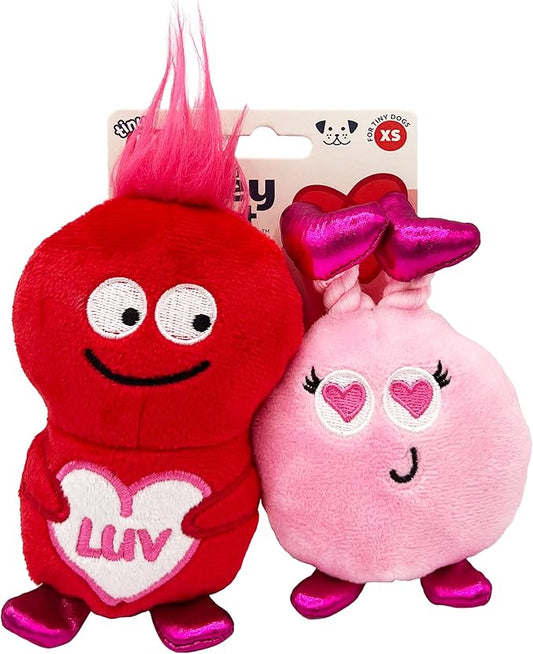 Huxley & Kent Tiny Tuff | Love Bugs | Valentine's Day Extra Tough Dog Toy for Small Dogs | 2-Pack Funny Dog Toy | Features Squeaker, Crinkle | Machine Washable