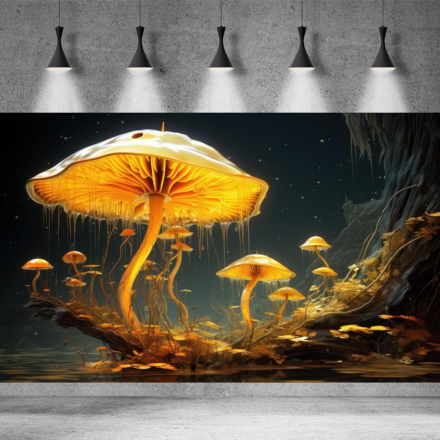 Fantasy Mushrooms Aquarium Background Fantasy Mushroom in Magical Enchanted Fairy Tale Stream Reptile Tank Enclosure Terrarium Backgrounds Mushroom Theme Landscape Fish Tank Backgrounds 36x20in