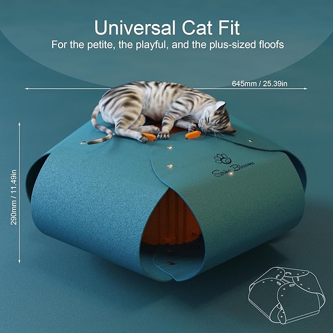 Spring Blossoms Cat Tunnel, Cat Cave for Indoor Cats Bed,Scratch Resistant Cat Toys for Medium Large Cats Hide and Seek Toy (Peacock Blue)