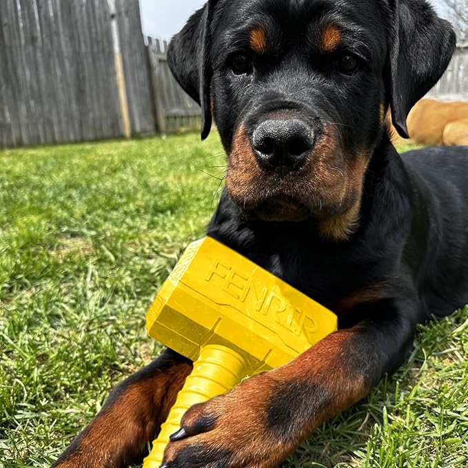 Fenrir Hammer Dog Chew Toy Strong Rubber Stuffable Enrichment Toy for Chewers (Yellow, Large)