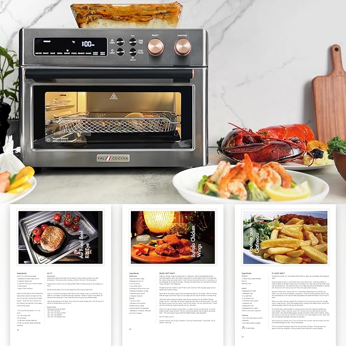 Infrared Heating Air Fryer Toaster Oven, Extra Large Countertop Convection Oven 10-in-1 Combo, 6-Slice Toast, Enamel Baking Pan Easy Clean with Recipe Book, Black Matte Stainless Steel