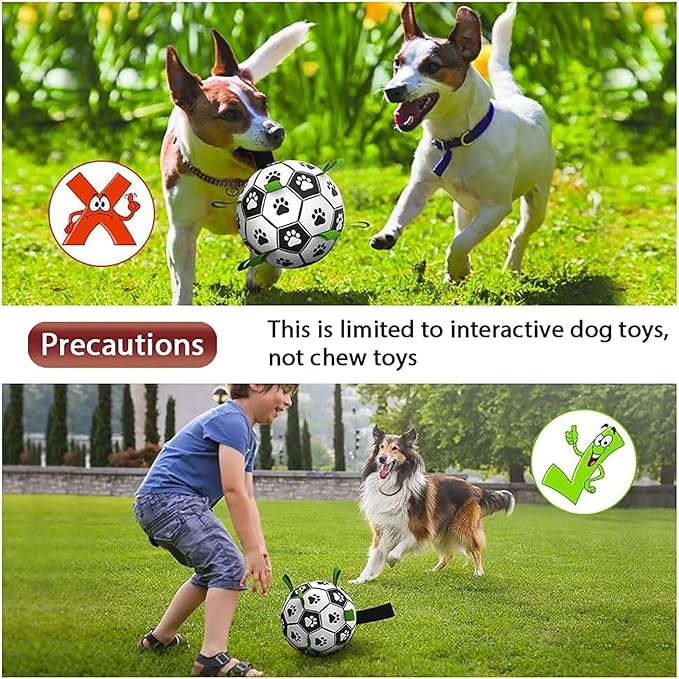 QDAN Dog Toys, Soccer Ball with Straps, World Cup Interactive Toys for Tug of War, Puppy Birthday Gifts, Water Toy, Durable Dog Balls for Medium Large (8 Inch)