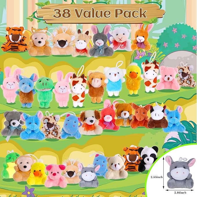 38 Pack Mini Stuffed Animals, Small Stuffed Animals Bulk, Plush Bulk Keychain for Kids, Classroom Treasure Box, Claw Machine Toy, Easter Basket Stuffers, Carnival Prizes Gift